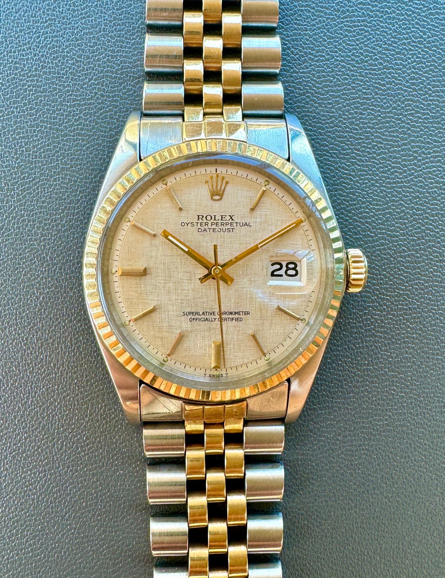 Rolex Datejust 1601 two tone silver linen